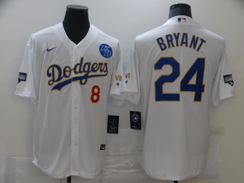 Men's Los Angeles Dodgers Kobe Bryant #8-24 White Alternate Jersey